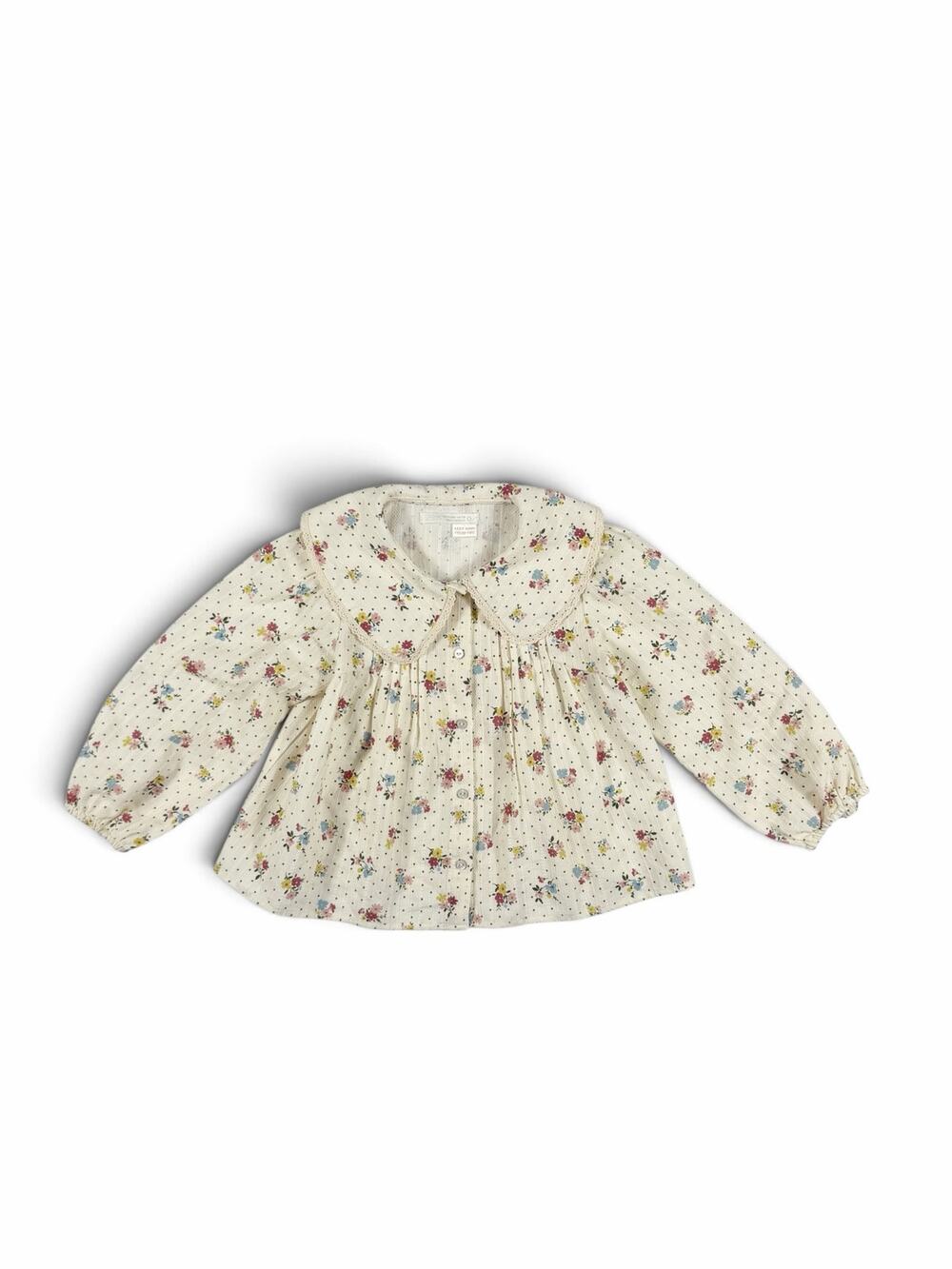 Zara Girls Floral Polka Dot Peter Pan Collar Blouse Size 5